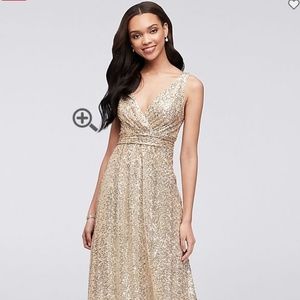 David's Bridal - Sequin V-Neck Bridesmaid Dress
